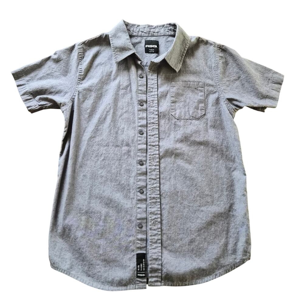 RSQ Tillys Gray Oxford Button Up Shirt Short Sleeve Mens Medium Skater Casual